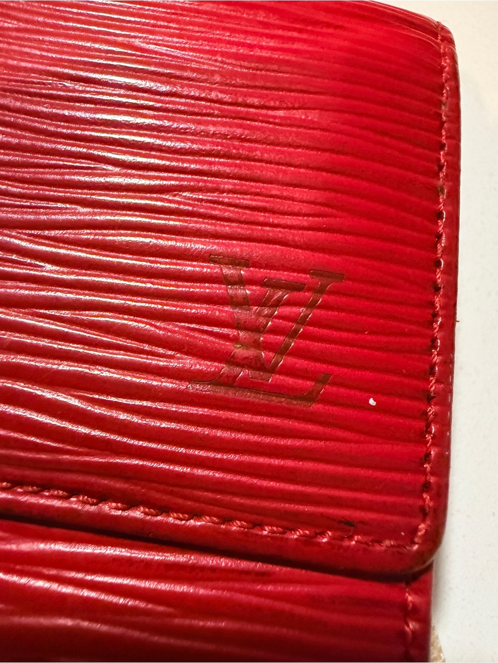 Louis Vuitton Red Epi Leather Compact Wallet with Embossed LV with COA